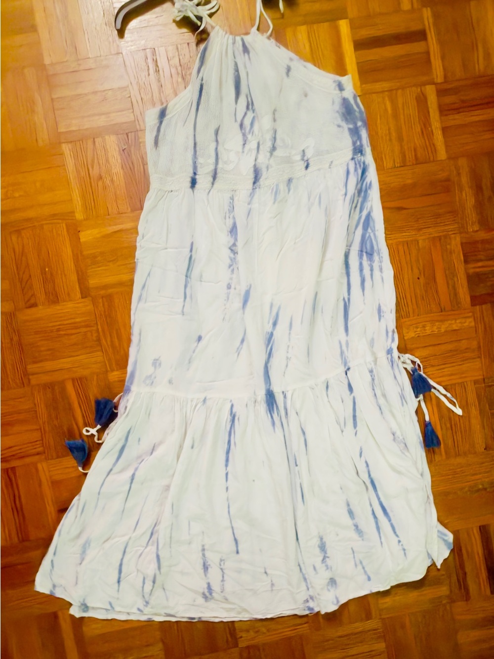 Blue Island Light Blue Tie-Dye Halter Maxi Dress